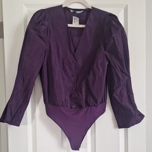 Zara Purple Fitted Bodysuit with Notched Collar Size M